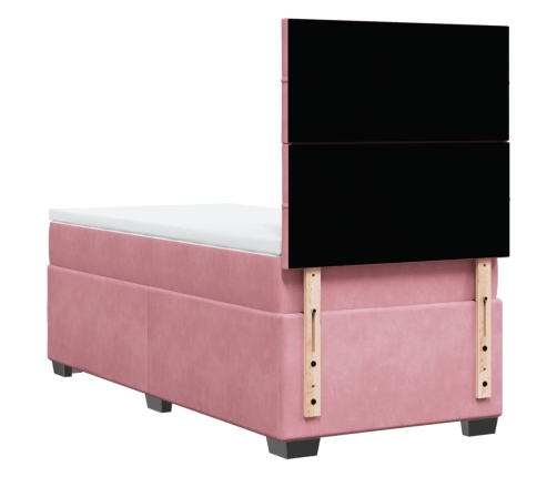 Cama box spring con colchón terciopelo rosa 90x200 cm