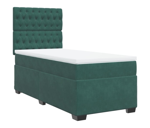 Cama box spring con colchón terciopelo verde oscuro 90x200 cm