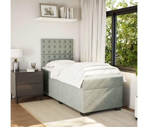 Cama box spring con colchón terciopelo gris claro 90x190 cm