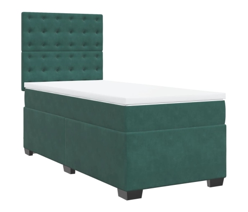 Cama box spring con colchón terciopelo verde oscuro 90x200 cm