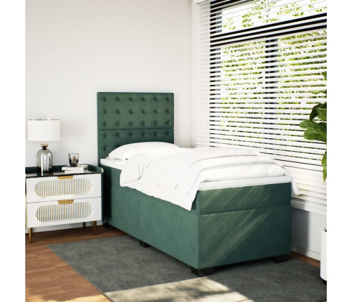 Cama box spring con colchón terciopelo verde oscuro 90x200 cm