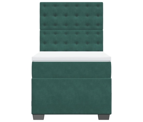 Cama box spring con colchón terciopelo verde oscuro 90x200 cm