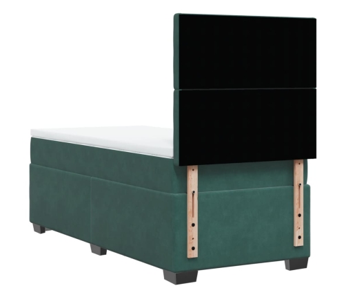 Cama box spring con colchón terciopelo verde oscuro 90x200 cm