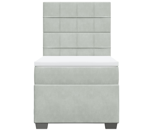Cama box spring con colchón terciopelo gris claro 100x200 cm