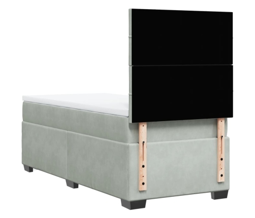 Cama box spring con colchón terciopelo gris claro 100x200 cm