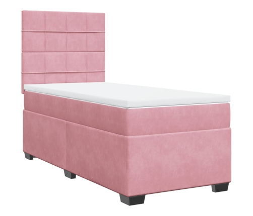 Cama box spring con colchón terciopelo rosa 100x200 cm