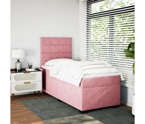 Cama box spring con colchón terciopelo rosa 100x200 cm