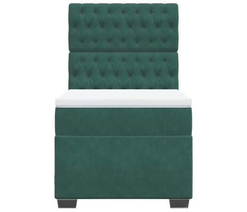 Cama box spring con colchón terciopelo verde oscuro 100x200 cm