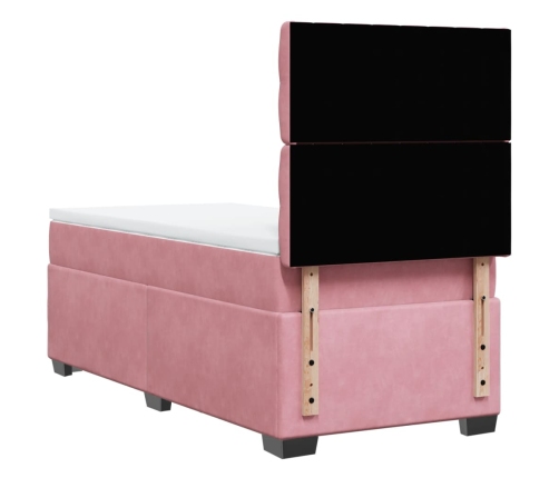 Cama box spring con colchón terciopelo rosa 100x200 cm