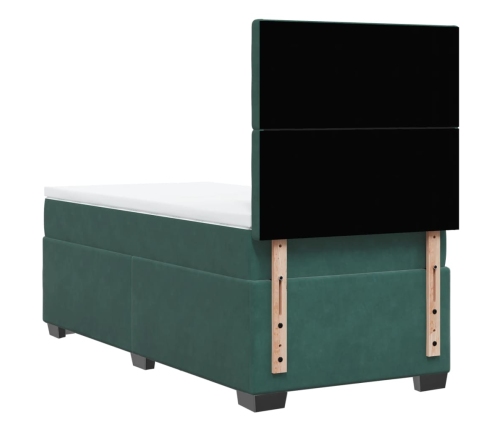 Cama box spring con colchón terciopelo verde oscuro 100x200 cm