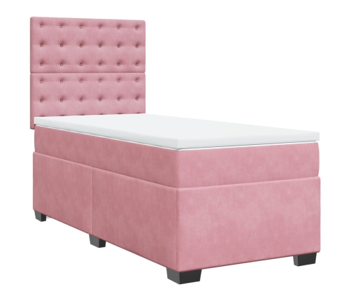 Cama box spring con colchón terciopelo rosa 100x200 cm