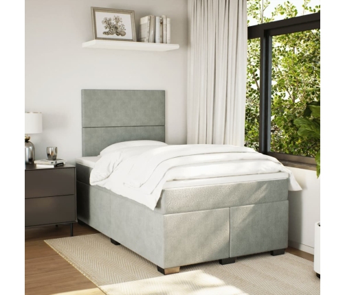 Cama box spring con colchón terciopelo gris claro 120x190 cm