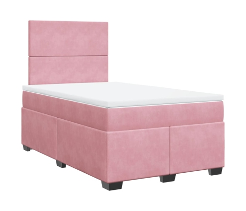 Cama box spring con colchón terciopelo rosa 120x190 cm