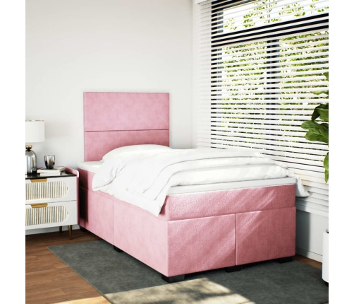 Cama box spring con colchón terciopelo rosa 120x190 cm