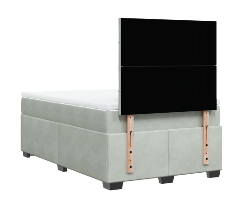 Cama box spring con colchón terciopelo gris claro 120x190 cm