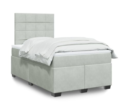 Cama box spring con colchón terciopelo gris claro 120x190 cm