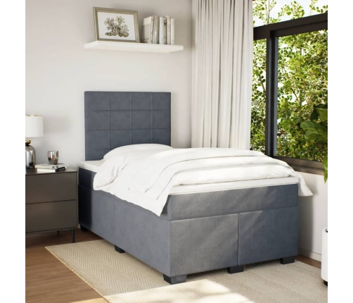 Cama box spring con colchón terciopelo gris oscuro 120x190 cm