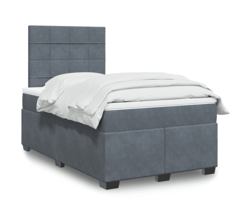 Cama box spring con colchón terciopelo gris oscuro 120x190 cm