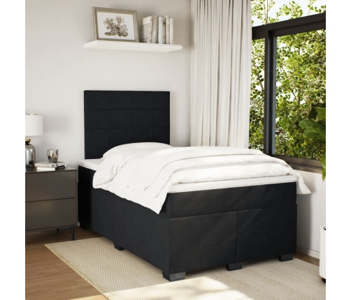 Cama box spring con colchón terciopelo negro 120x190 cm