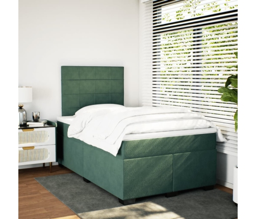 Cama box spring con colchón terciopelo verde oscuro 120x190 cm