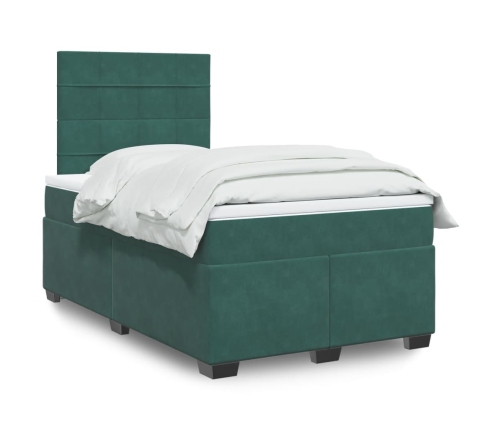 Cama box spring con colchón terciopelo verde oscuro 120x190 cm