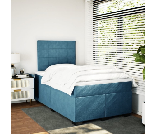 Cama box spring con colchón terciopelo azul 120x190 cm