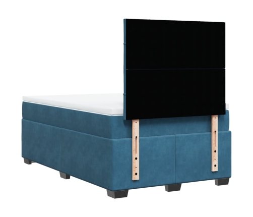 Cama box spring con colchón terciopelo azul 120x190 cm