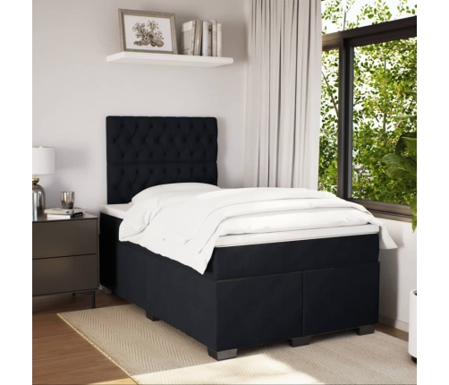 Cama box spring con colchón terciopelo negro 120x190 cm