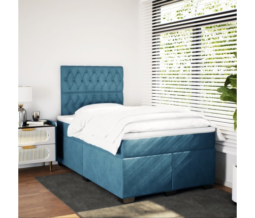 vidaXL Cama box spring con colchón terciopelo azul 120x190 cm