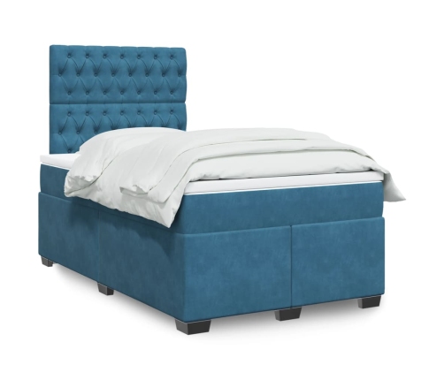 vidaXL Cama box spring con colchón terciopelo azul 120x190 cm