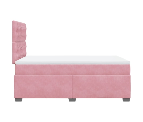 Cama box spring con colchón terciopelo rosa 120x190 cm