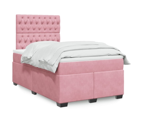 Cama box spring con colchón terciopelo rosa 120x190 cm