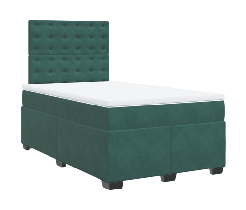 Cama box spring con colchón terciopelo verde oscuro 120x190 cm