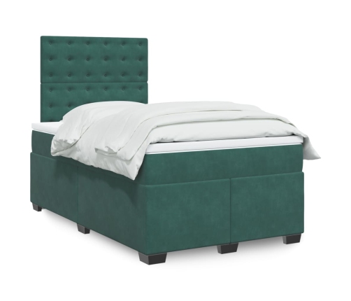 Cama box spring con colchón terciopelo verde oscuro 120x190 cm