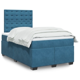 Cama box spring con colchón terciopelo azul 120x190 cm