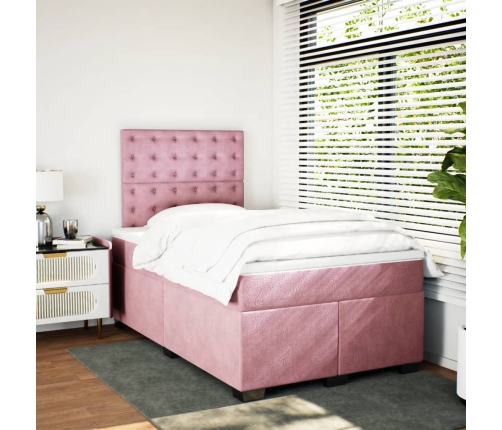 Cama box spring con colchón terciopelo rosa 120x190 cm