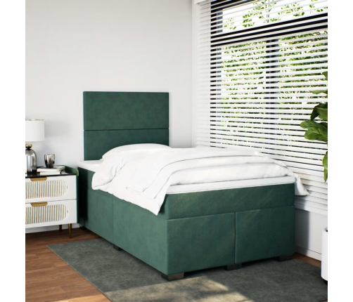 Cama box spring con colchón terciopelo verde oscuro 120x200 cm