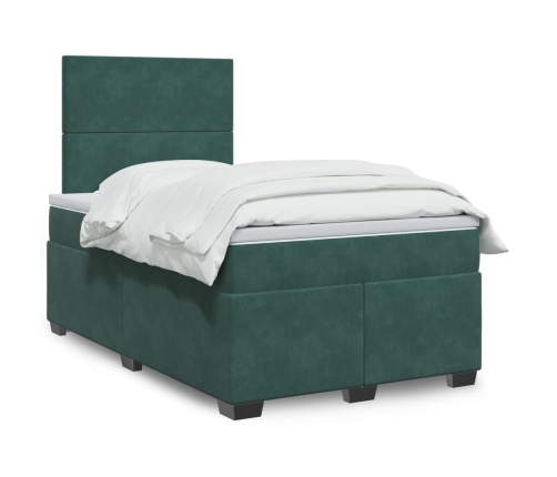 Cama box spring con colchón terciopelo verde oscuro 120x200 cm