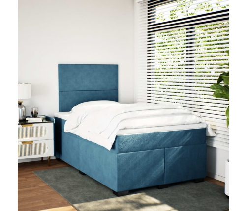 Cama box spring con colchón terciopelo azul 120x200 cm