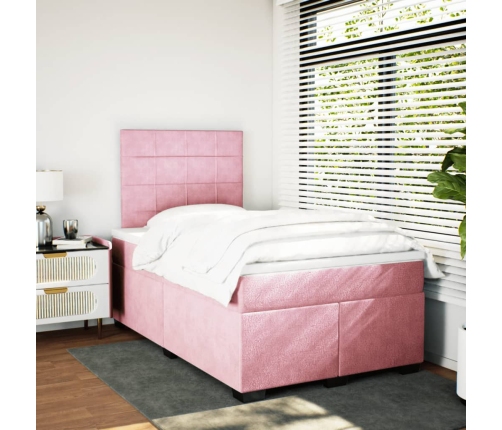 Cama box spring con colchón terciopelo rosa 120x200 cm