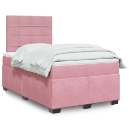 Cama box spring con colchón terciopelo rosa 120x200 cm