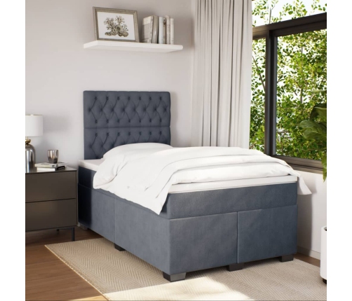 Cama box spring con colchón terciopelo gris oscuro 120x200 cm