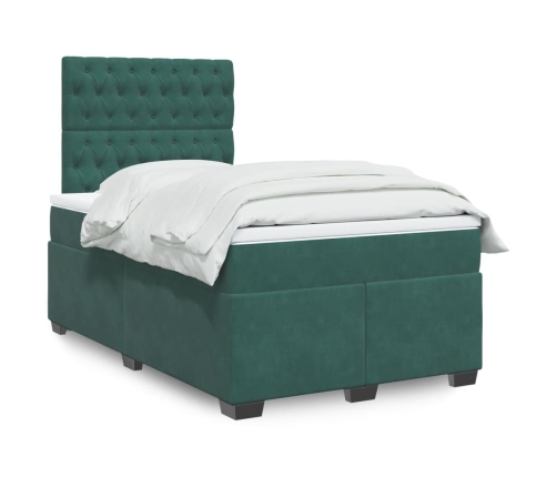 Cama box spring con colchón terciopelo verde oscuro 120x200 cm