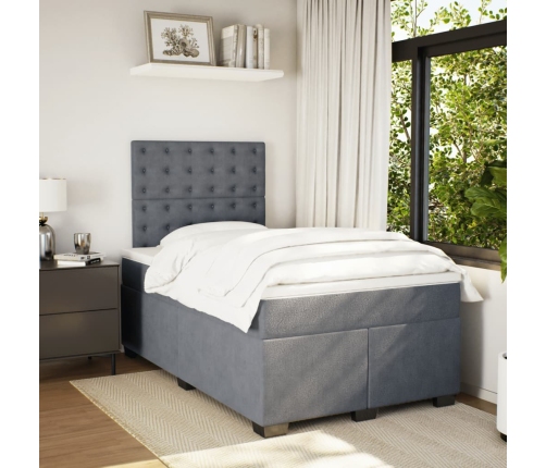 Cama box spring con colchón terciopelo gris oscuro 120x200 cm