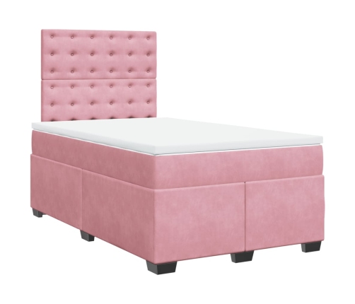 Cama box spring con colchón terciopelo rosa 120x200 cm