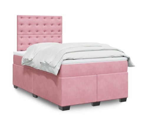 Cama box spring con colchón terciopelo rosa 120x200 cm