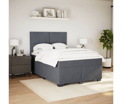 Cama box spring con colchón terciopelo gris oscuro 140x190 cm