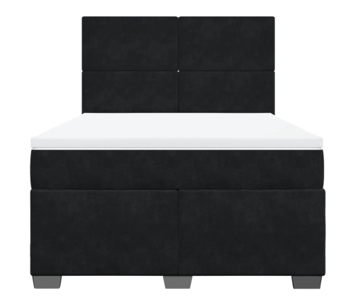 Cama box spring con colchón terciopelo negro 140x190 cm