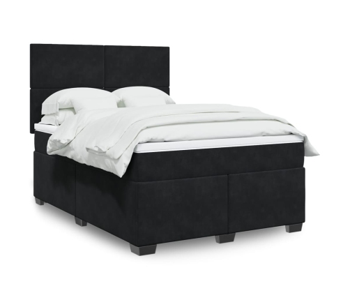 Cama box spring con colchón terciopelo negro 140x190 cm