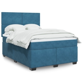 Cama box spring con colchón terciopelo azul 140x190 cm